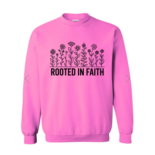 Rooted in Faith Sweatshirt Bubble Gum Pink