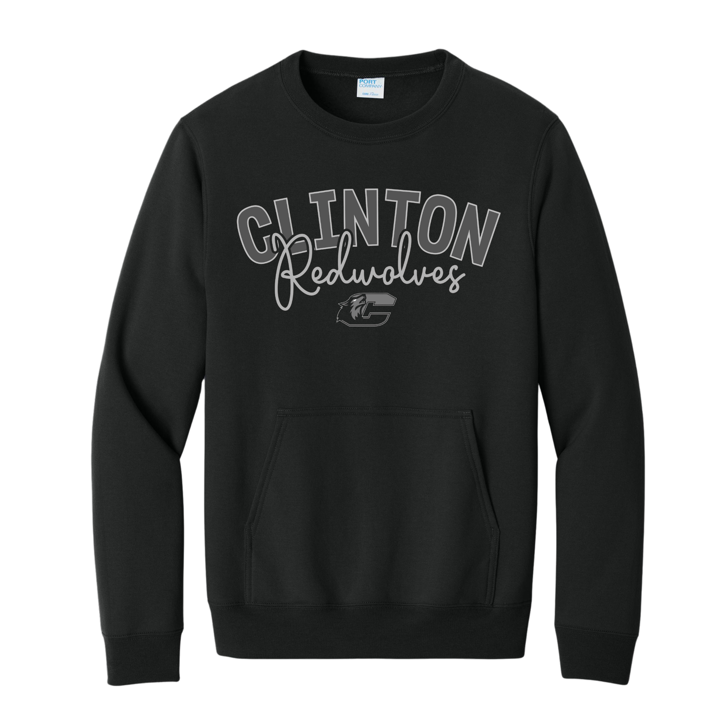 Clinton Redwolves Dark Mode Script Pocket Crewneck