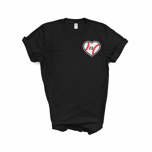 Baseball Heart T- Shirt with Custom Number