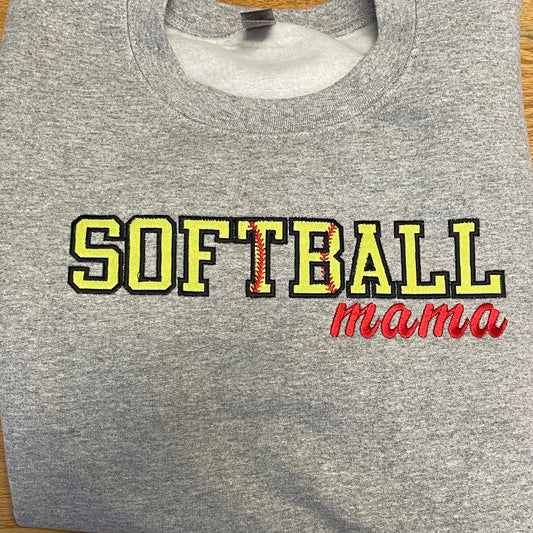 Softball  Mama Embroidered Sweatshirt