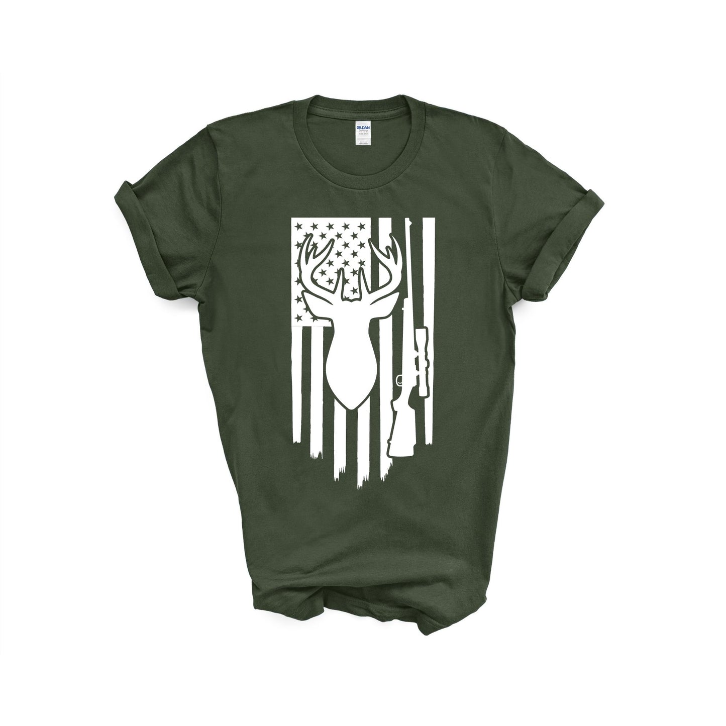 Deer Hunting American Flag Rifle T-Shirt