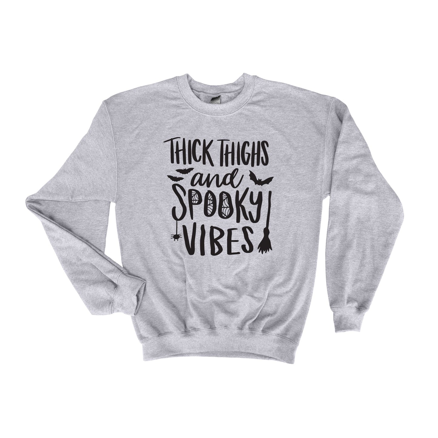 Thick Thighs and Spooky Vibes Halloween Grey Sweatshirt
