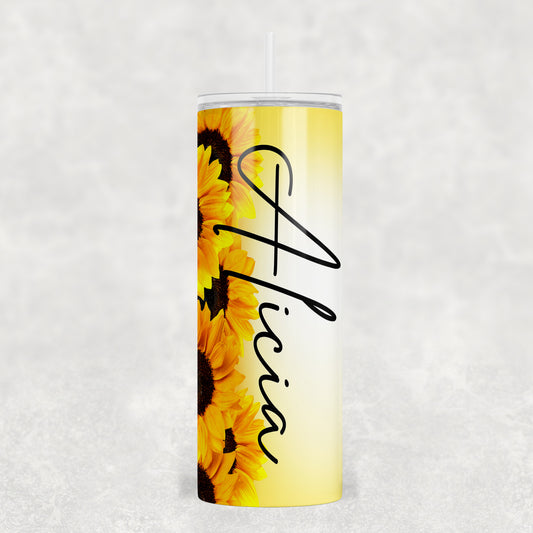 20oz Sunflower Tumbler with Custom Name